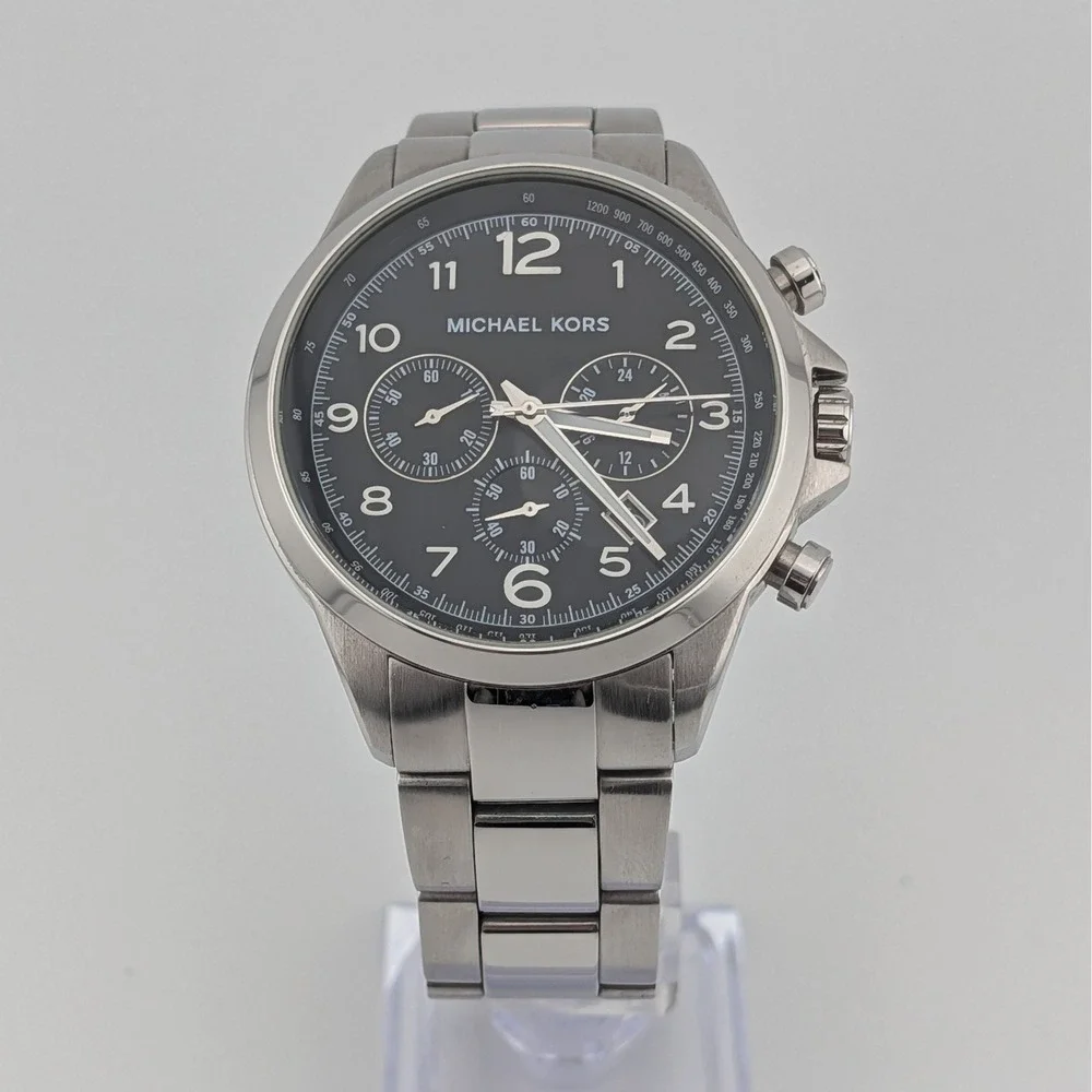 Michael Kors MK8113 Chronograph Watch Black Dial Stainless Steel 45mm 10ATM Date